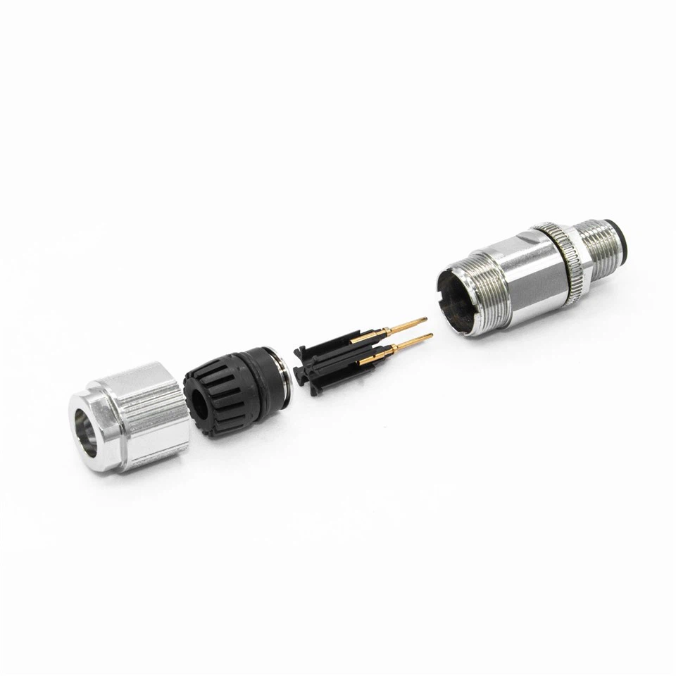 Waterproof Crimp Type Rugged D-code Shielded M12 Ethernet Connector Round Plug